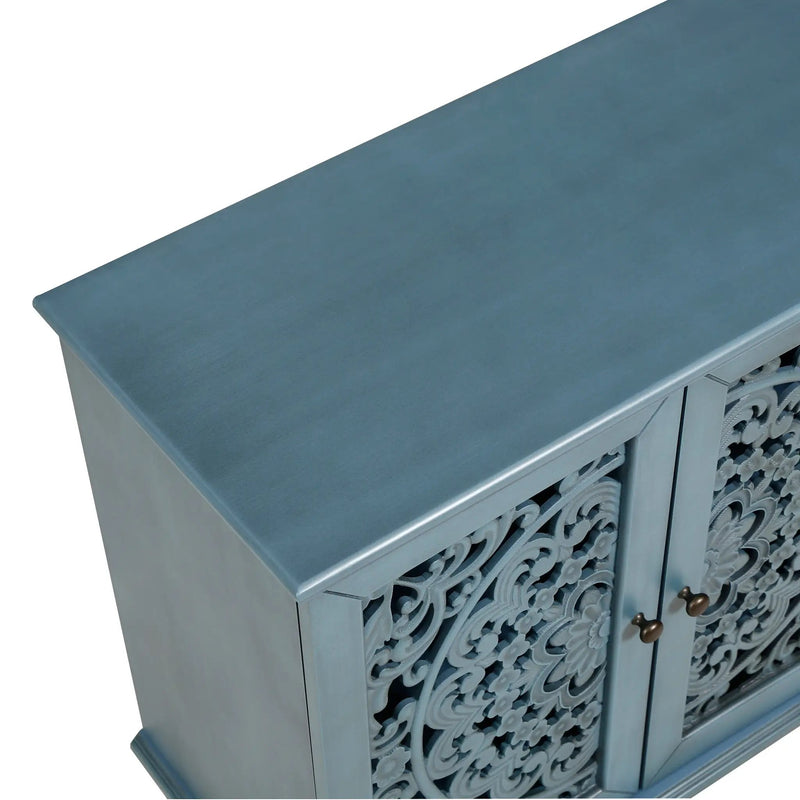 60" Antique Buffet Cabinet with Floral Carvings and Adjustable Shelves by HouseOfZazla