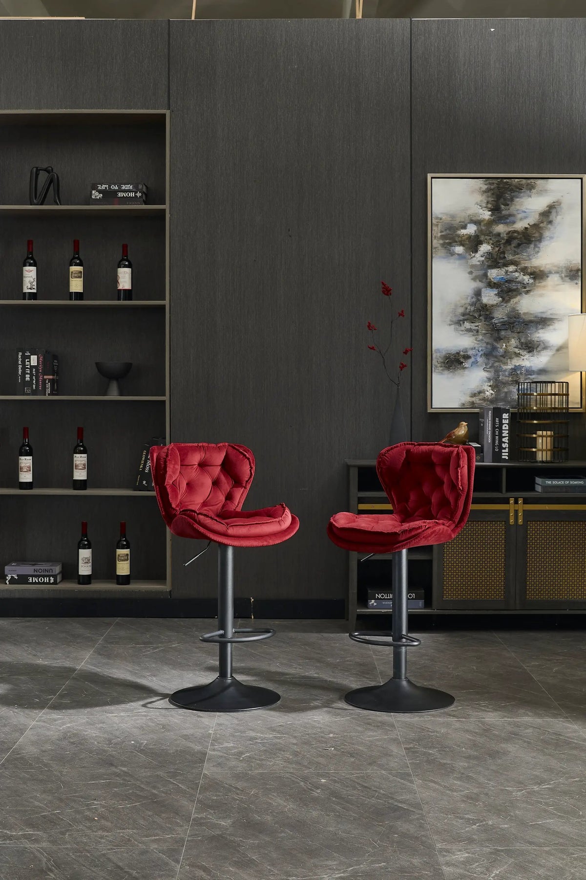 Set of 2 Bar Stools with Powder Footrest and Base by HouseOfZazla