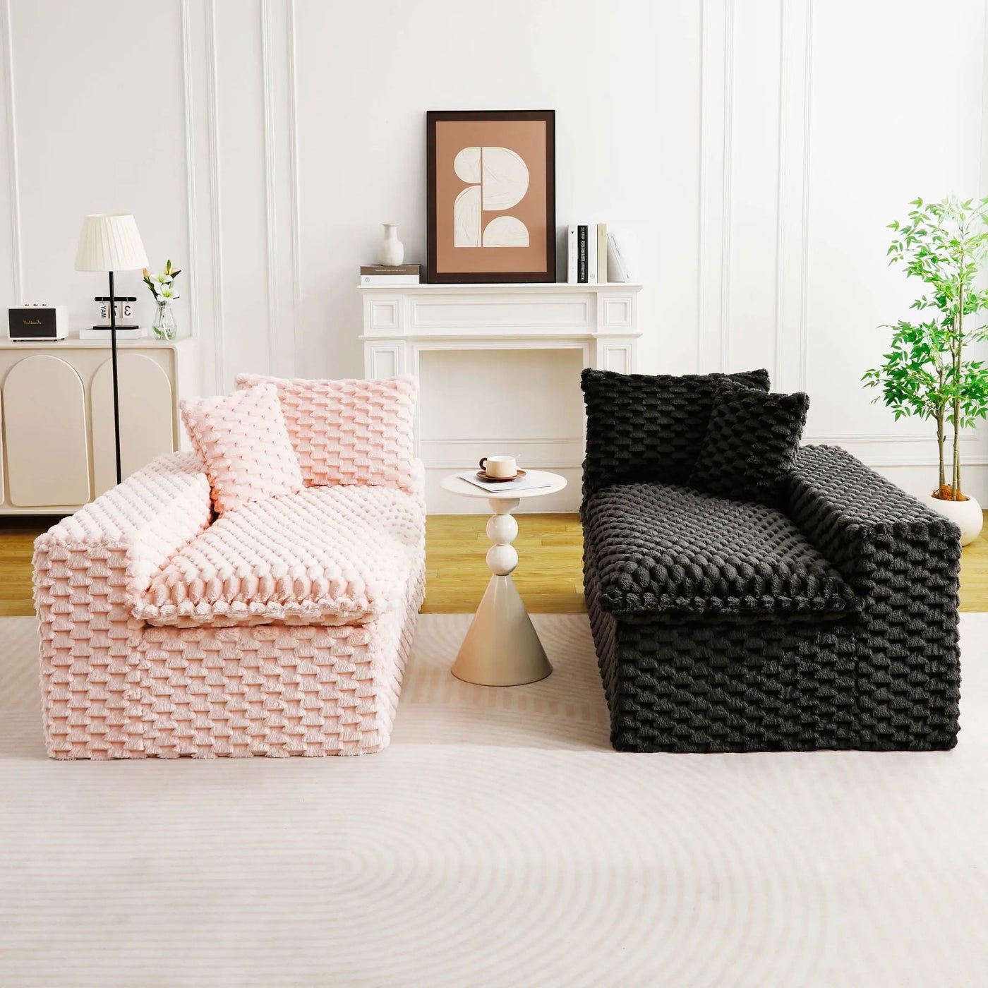 Multifunctional Sofa Pink Black, Fits 4 People by HouseOfZazla