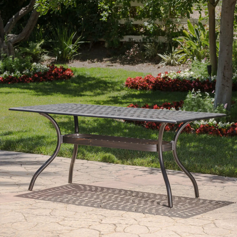 Enchantia Outdoor Rectangular Dining Table with Weave Tabletop and Flared Legs - Copper by HouseOfZazla