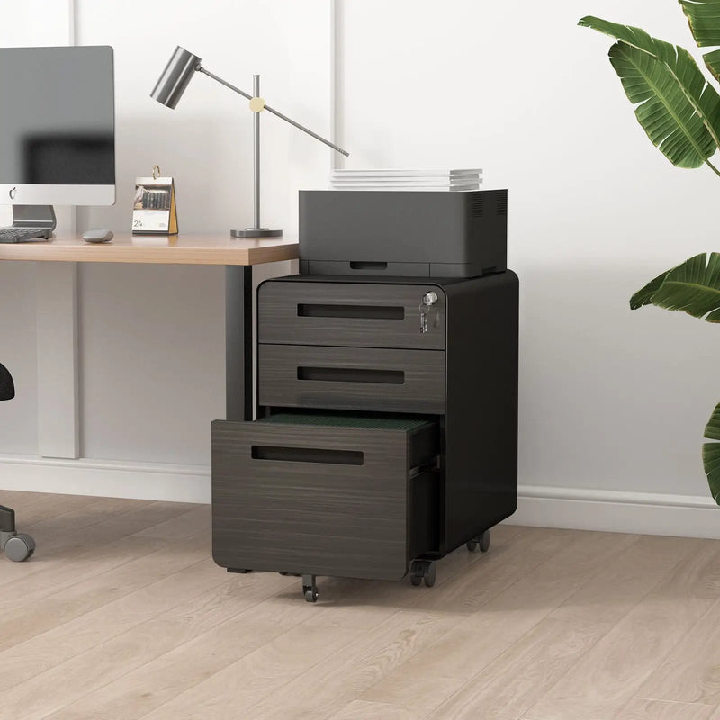 3 Drawer Mobile File Cabinet Under Desk Office, Simple Style Versatile Storage Cabinet For Legal / Letter / A4 Files, 5 Wheel Design Anti-Tilting Cold Rolled Steel Waterproof Moisture-Proof by HouseOfZazla