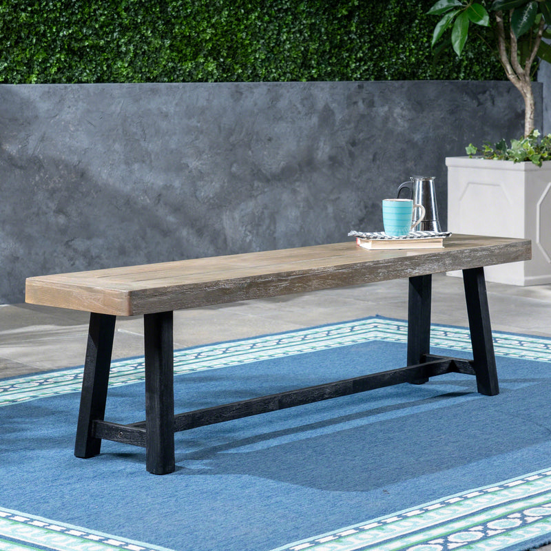 Outdoor Acacia Wood Bench with Sandblast Finish - Gray