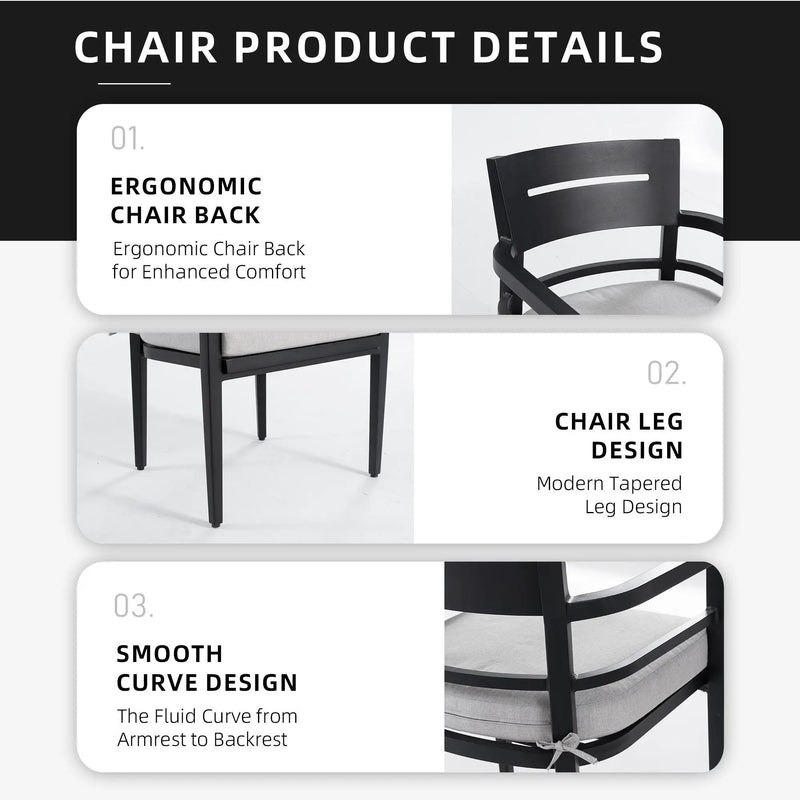 Outdoor Patio Dining Chairs With Outdoor Grade Sunbrella Fabric Cushions, Tapered Feet (Set of 4) - Ember Black by Unique Piece Furniture