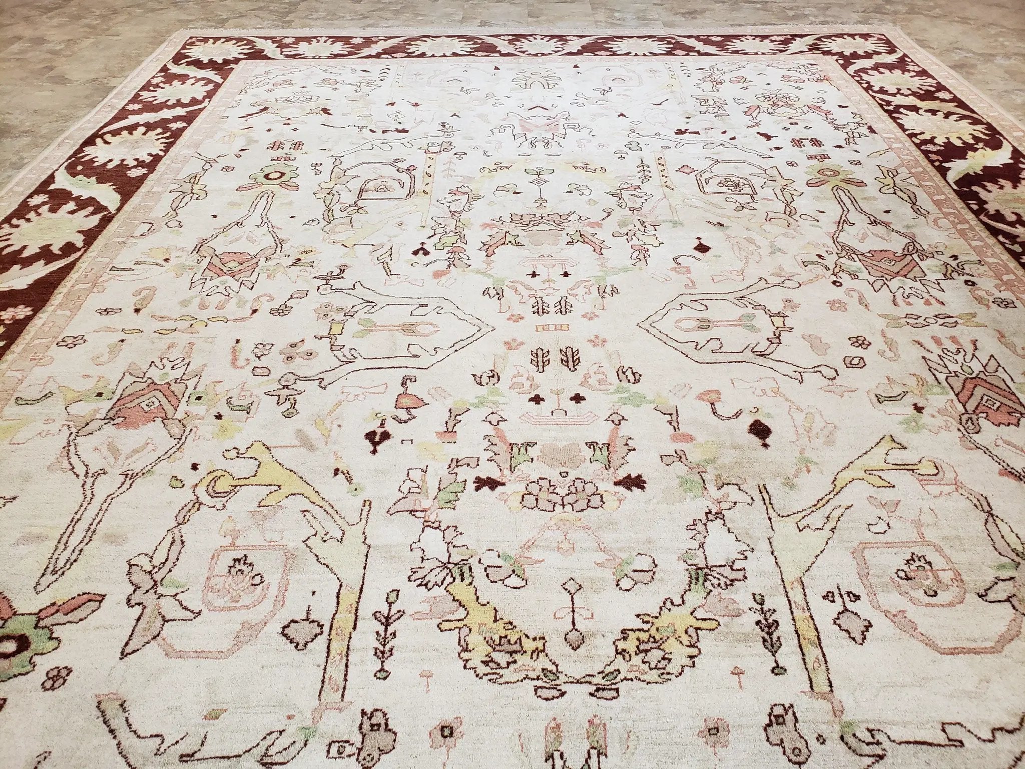 Beige and Maroon Peshawar Rug 10x15, Large Oushak Carpet, Pakistani Rug, Handmade Area Rug, Hand Knotted Rug, Living Room Rug, Nice Wool Rug by Jewel Rugs
