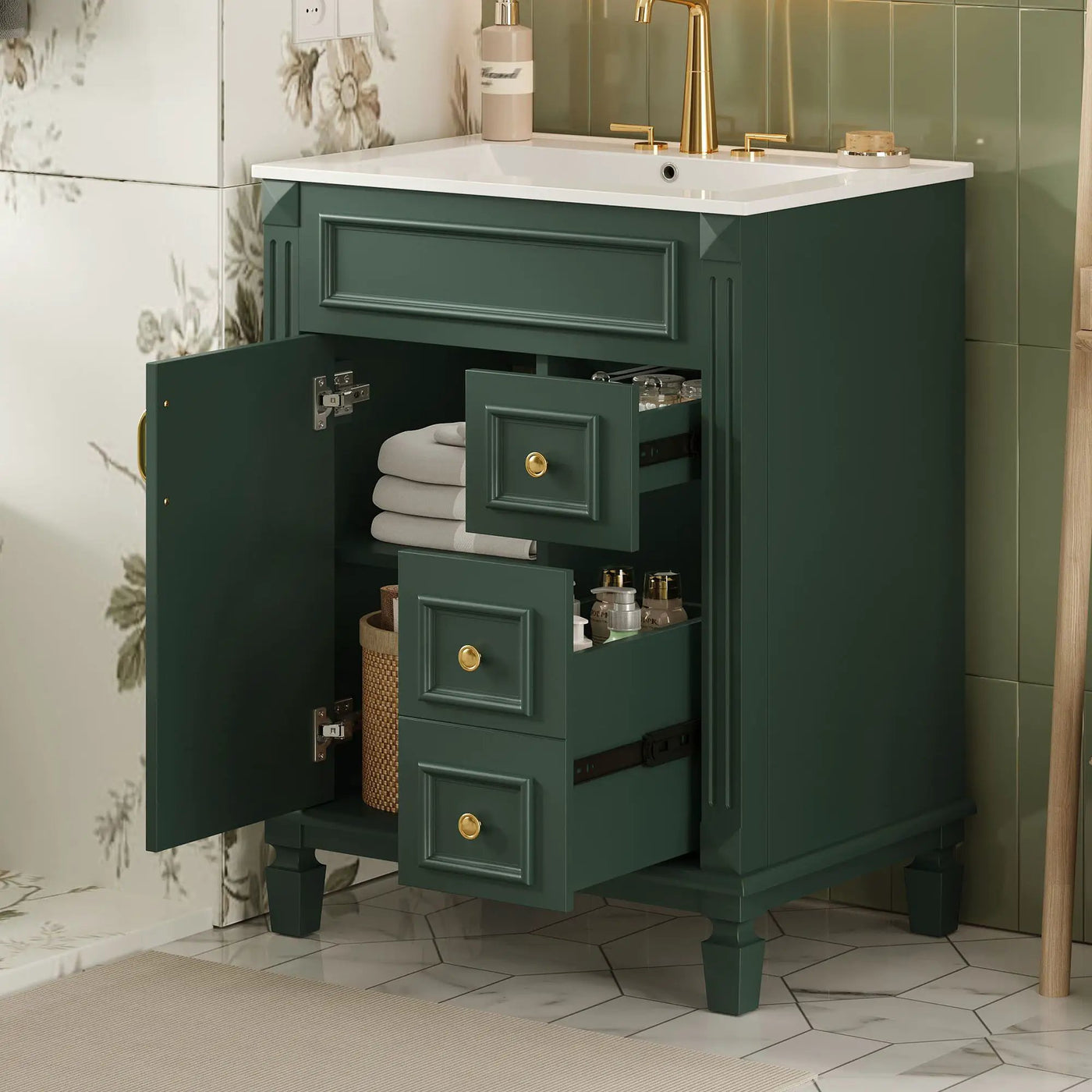 Bathroom Vanity With Sink, Compact Cabinet & 2 Drawers by HouseOfZazla