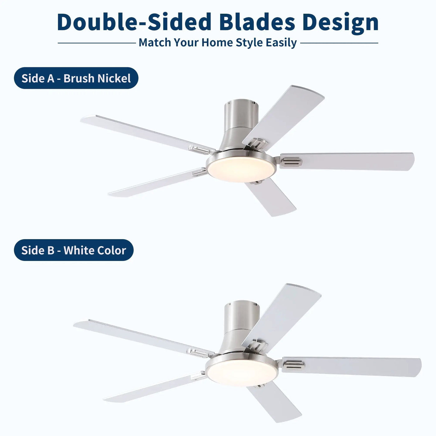 Flush Mount Ceiling Fans With LED Light And Remote Control, 5 Blades by HouseOfZazla