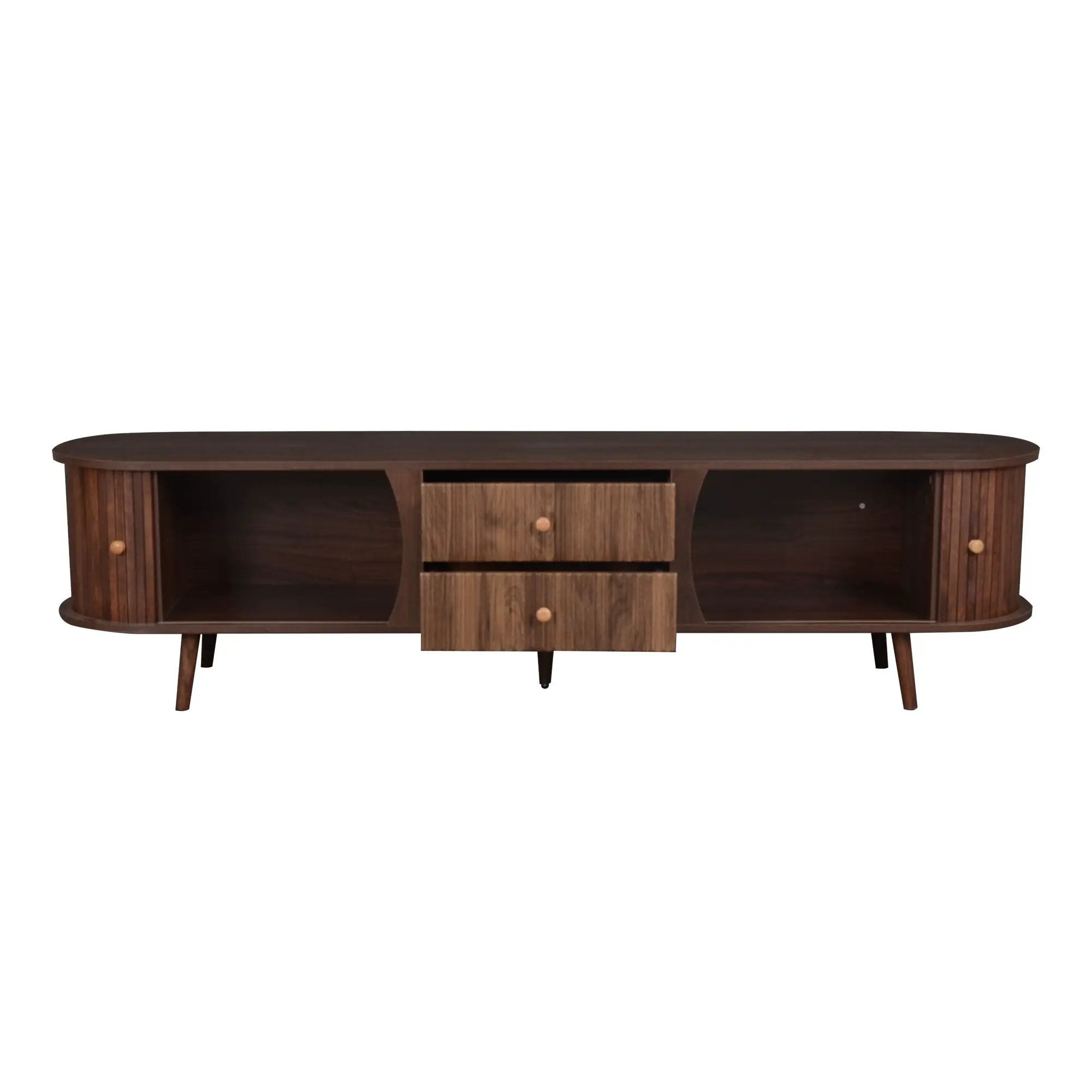 70" TV Stand With Tambour Doors And Fluted Drawers - Dark Brown by HouseOfZazla