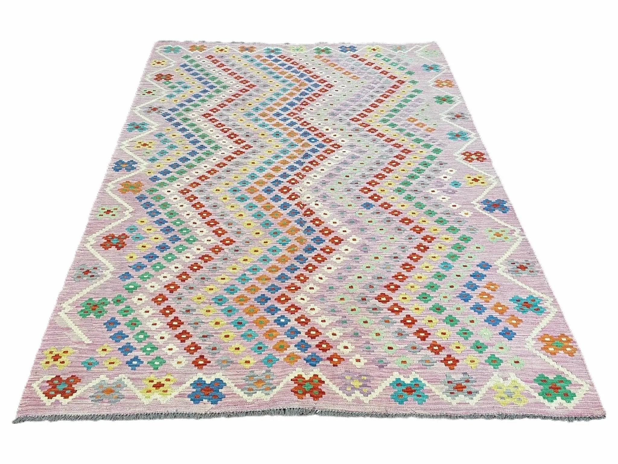 Pink Kilim Rug 6x8 Colorful Turkish Kilim Rug 6 x 8 Flat Weave Kilim Playful Kilim Multicolor Anatolian Chobi New Kilim by Jewel Rugs