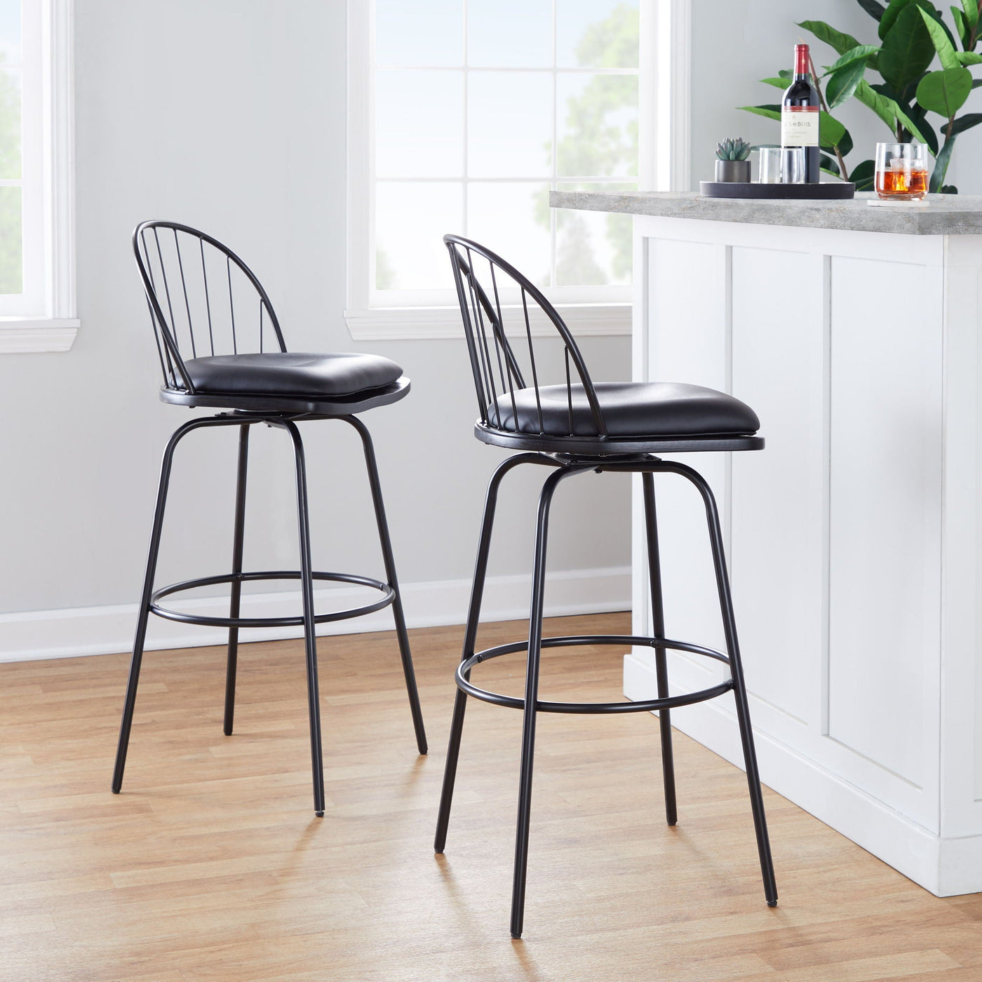 Riley - Claire Farmhouse Fixed Height Barstool With Swivel With Round Footrest (Set of 2) by HouseOfZazla