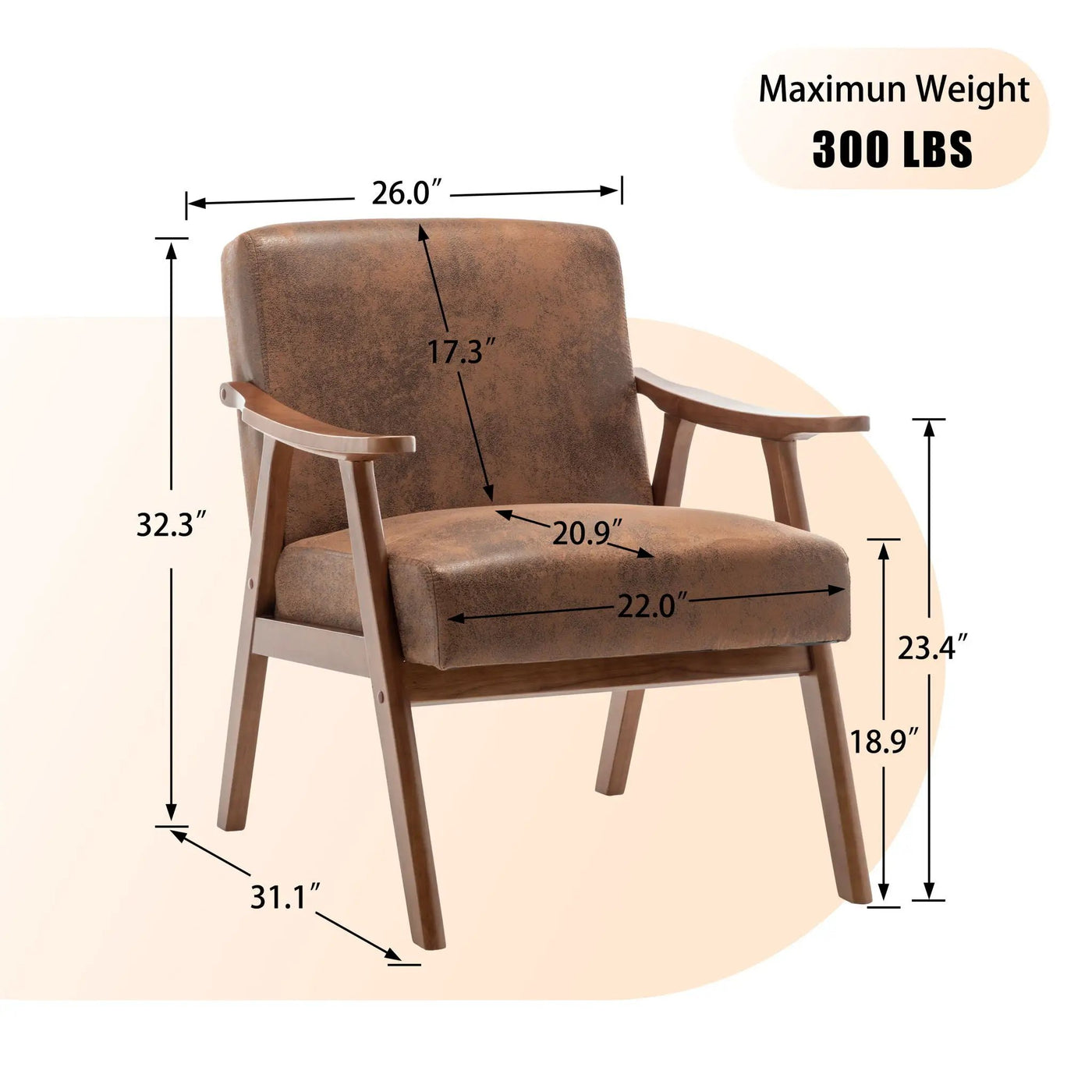 Mid Century Modern Accent Chair With Solid Wood Frame And Extra Thick Backrest by HouseOfZazla