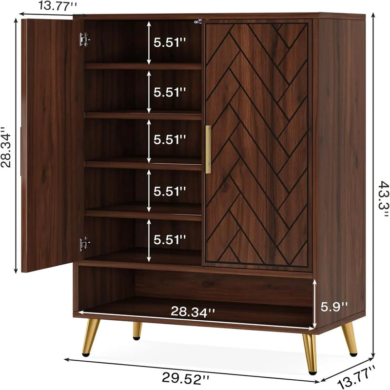 6 Tier Wooden Entryway Shoe Cabinet, Wide Storage Unit For 24 Pairs Of Shoes - Walnut by HouseOfZazla
