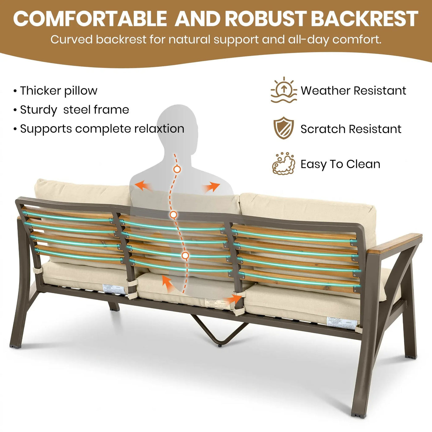 6-Piece Outdoor Patio Furniture Set with Steel Frame Sofa & Acacia Wood Table by HouseOfZazla