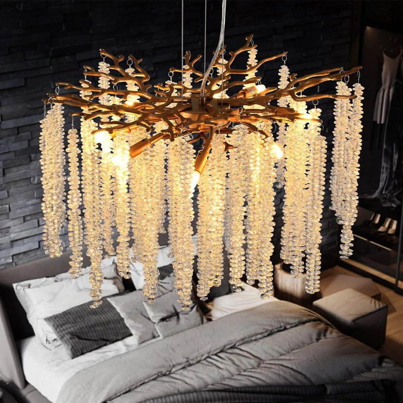 24-inch Modern Golden Pendant Light with Cascading Crystal Strands by HouseOfZazla