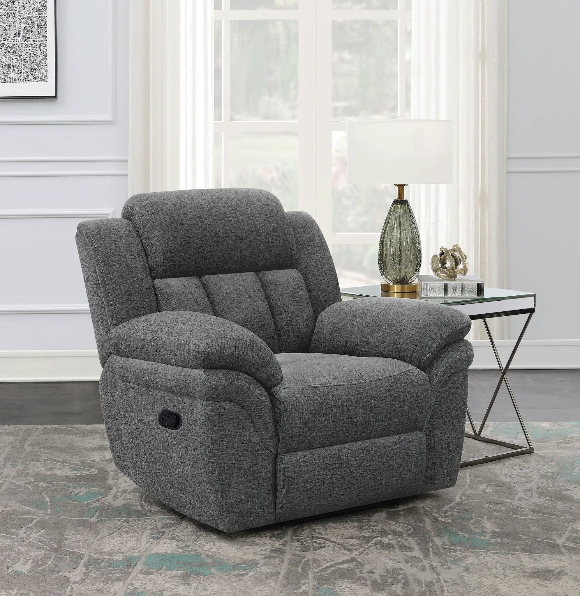 Bahrain Upholstered Glider Recliner Charcoal by Unique Piece Furniture
