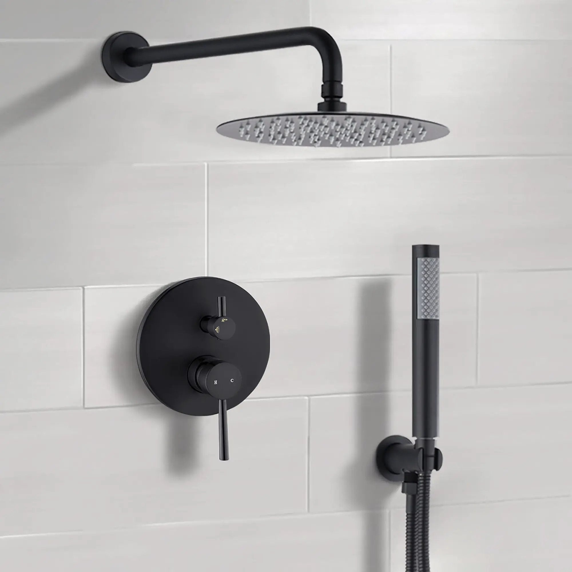 Elegant 10" Round Rain Shower Head And Handheld Set With Adjustable Tilt And Dual Modes by HouseOfZazla