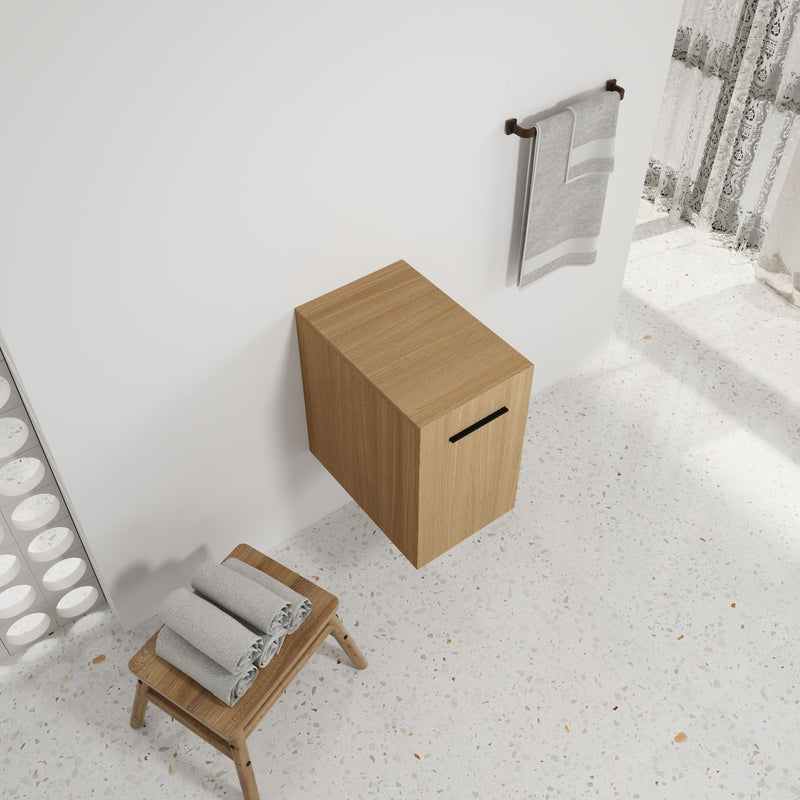 Floating Bathroom Vanity Single Door Base Cabinet, Wall Mounted Storage - Light Oak by HouseOfZazla