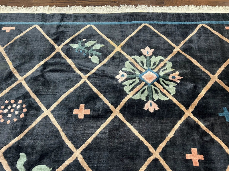 Tibetan Rug 9x12, Hand Knotted Tibet Nepali Contemporary Carpet 9 x 12 ft, Black and Tan, Handmade Area Rug Room Sized, Nepalese Rug by Jewel Rugs