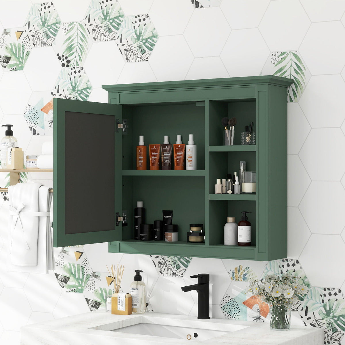 Wall Mounted Medicine Cabinet With Mirror And 3 Open Shelves, photo 14 of 28