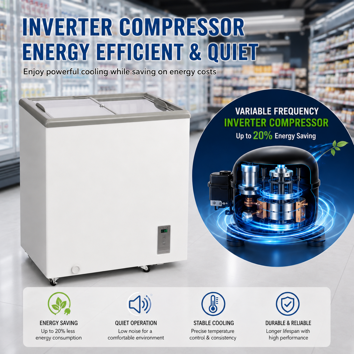 7.0 Cu.Ft Commercial Display Chest Freezer with Inverter Technology - Glass, photo 5 of 10