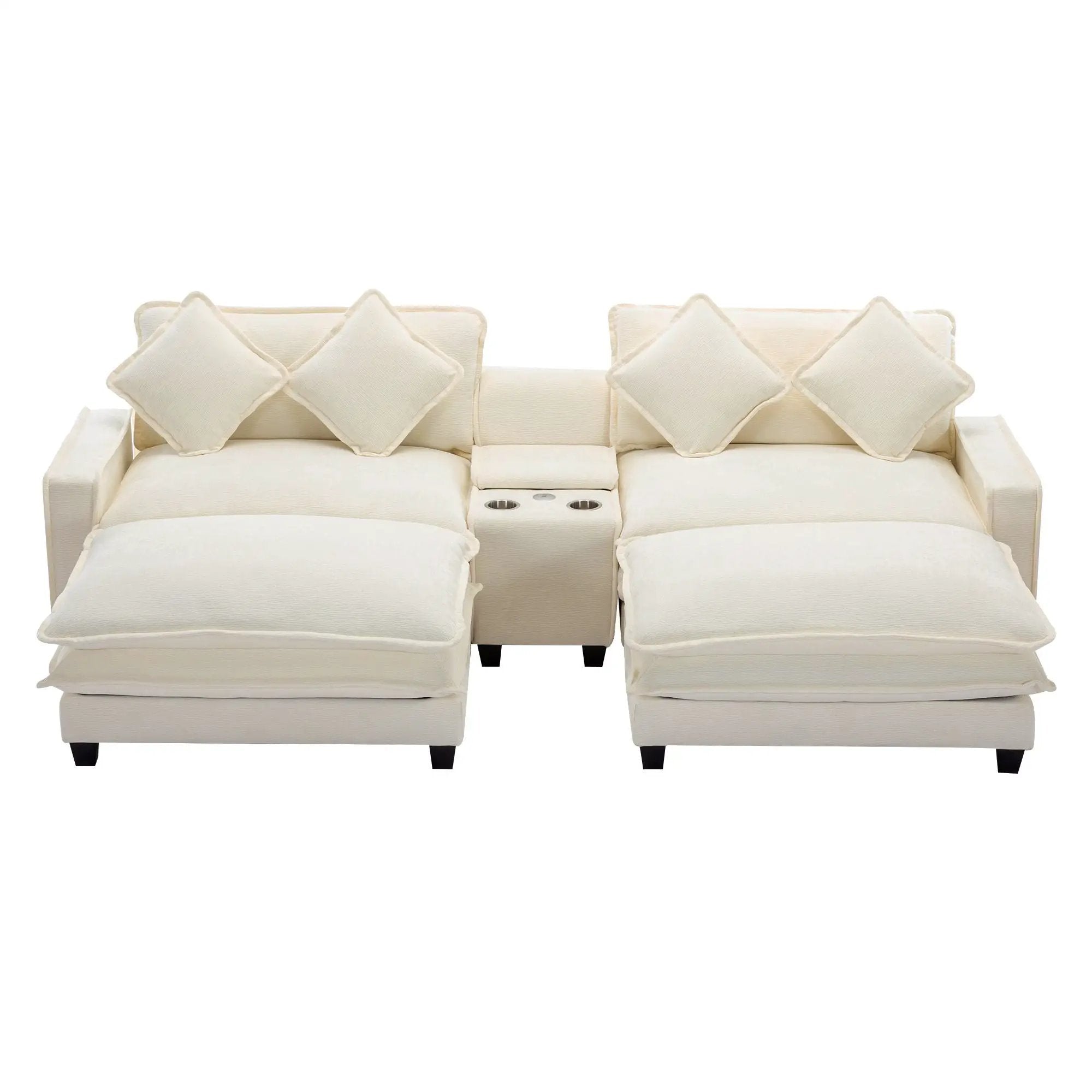 Sectional Sofa Upholstered Sofa With Two Removable Ottoman, Two USB Ports, Two Cup Holders And Large Storage Box For Living Room by Unique Piece Furniture