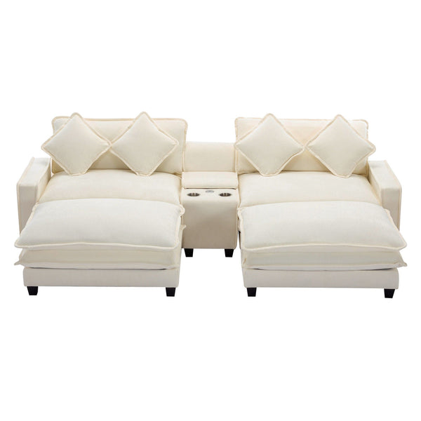Sectional Sofa Upholstered Sofa With Two Removable Ottoman, Two USB Ports, Two Cup Holders And Large Storage Box For Living Room