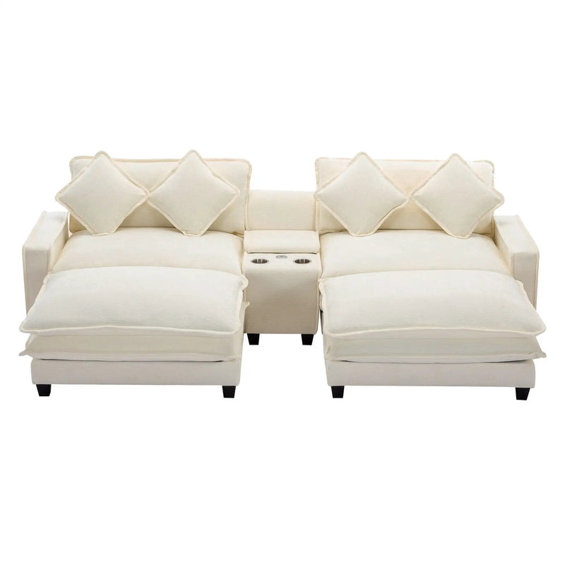 Sectional Sofa Upholstered Sofa With Two Removable Ottoman, Two USB Ports, Two Cup Holders And Large Storage Box For Living Room by Unique Piece Furniture