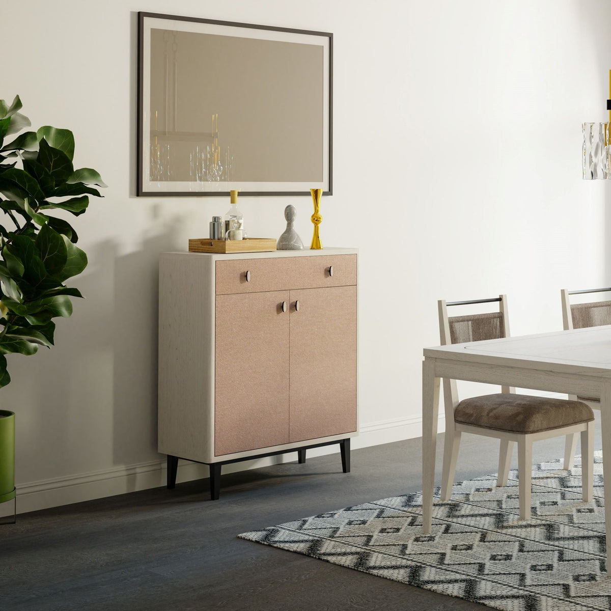 Bar Cabinet With Large Storage and Soft-Close Doors - White & Pecan, photo 4 of 6