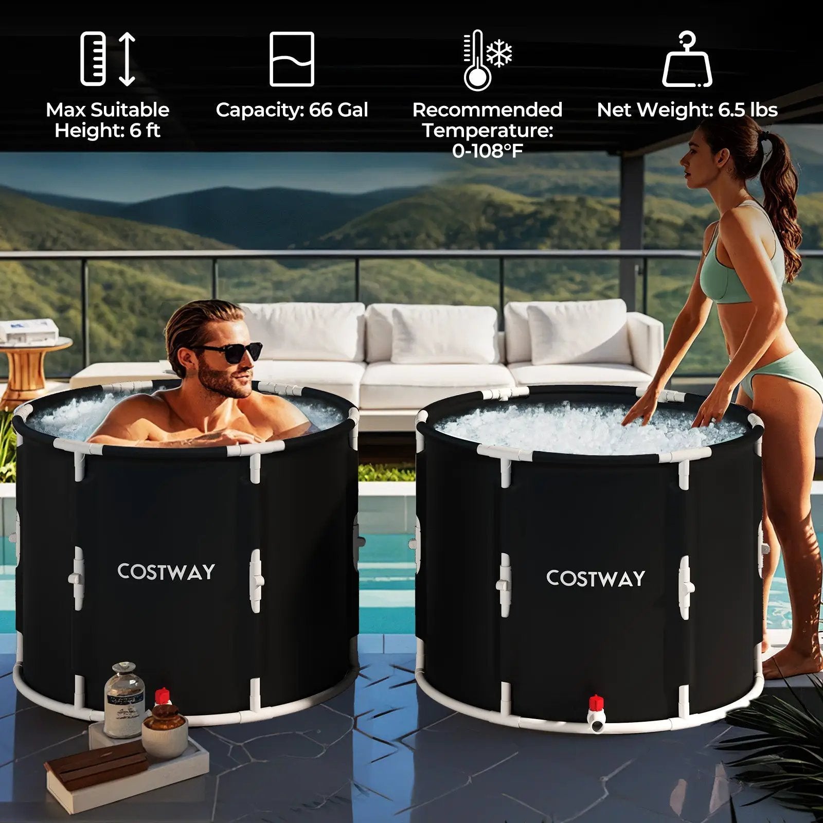 66 Gal Foldable Ice Bath Tub with Lid for Adult by DirectDeals