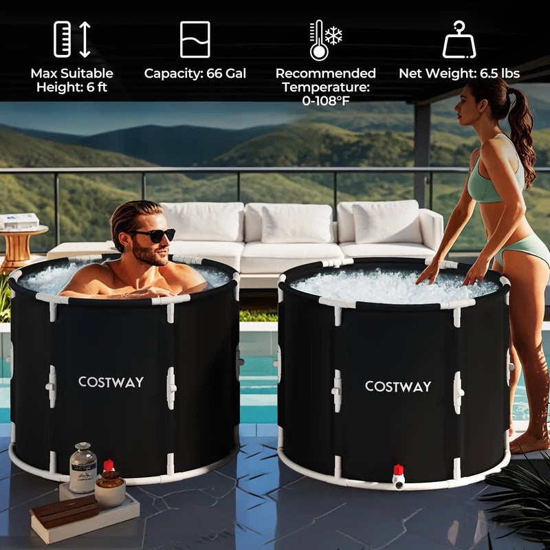 66 Gal Foldable Ice Bath Tub with Lid for Adult by DirectDeals