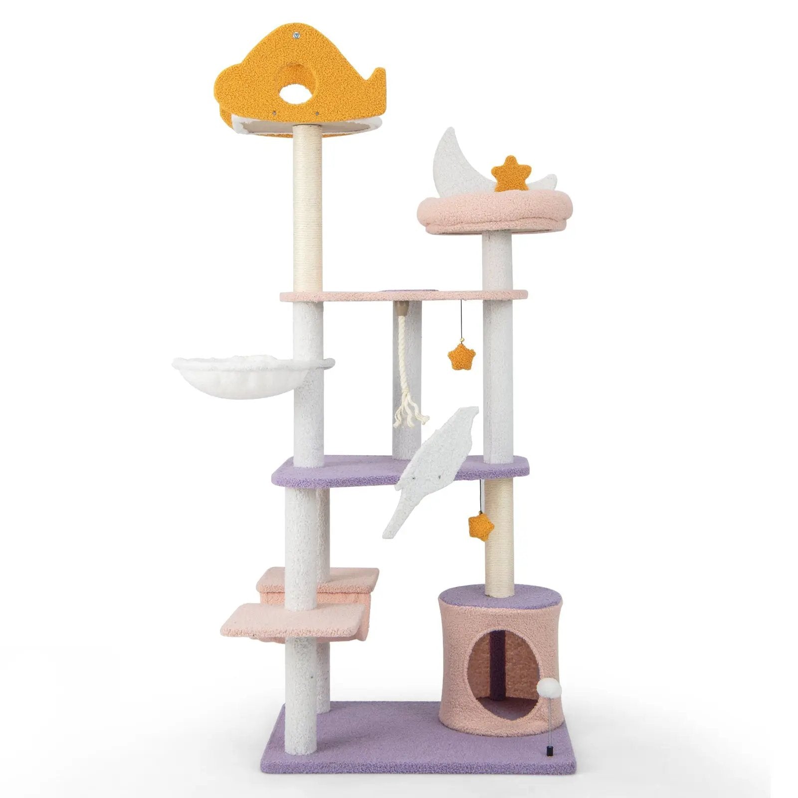 66 Inch Cute Cat Tree Cats Multi-level Tall Cat Tower with Sisal Covered Scratching Posts-Purple by DirectDeals