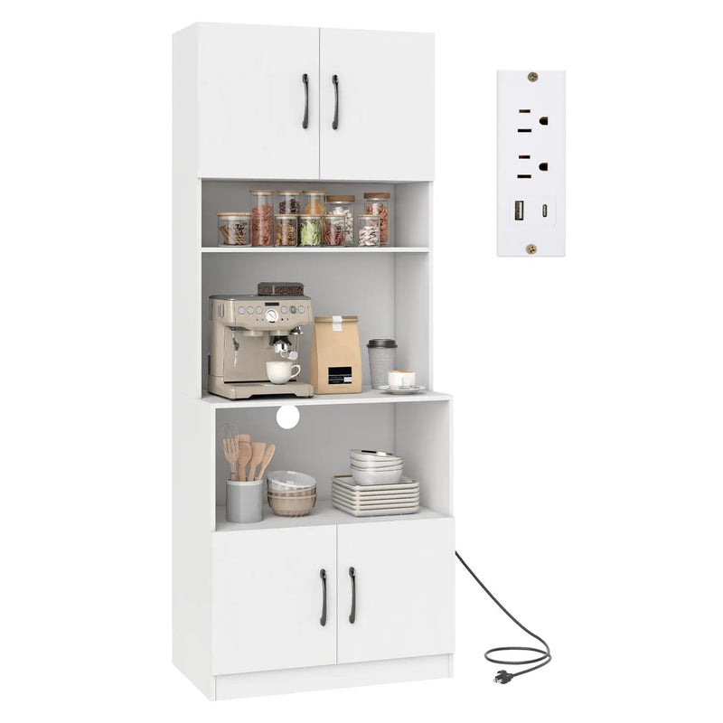 66 Inch Kitchen Pantry Cabinet with Charging Station and Adjustable Shelves for Dining Room by DirectDeals