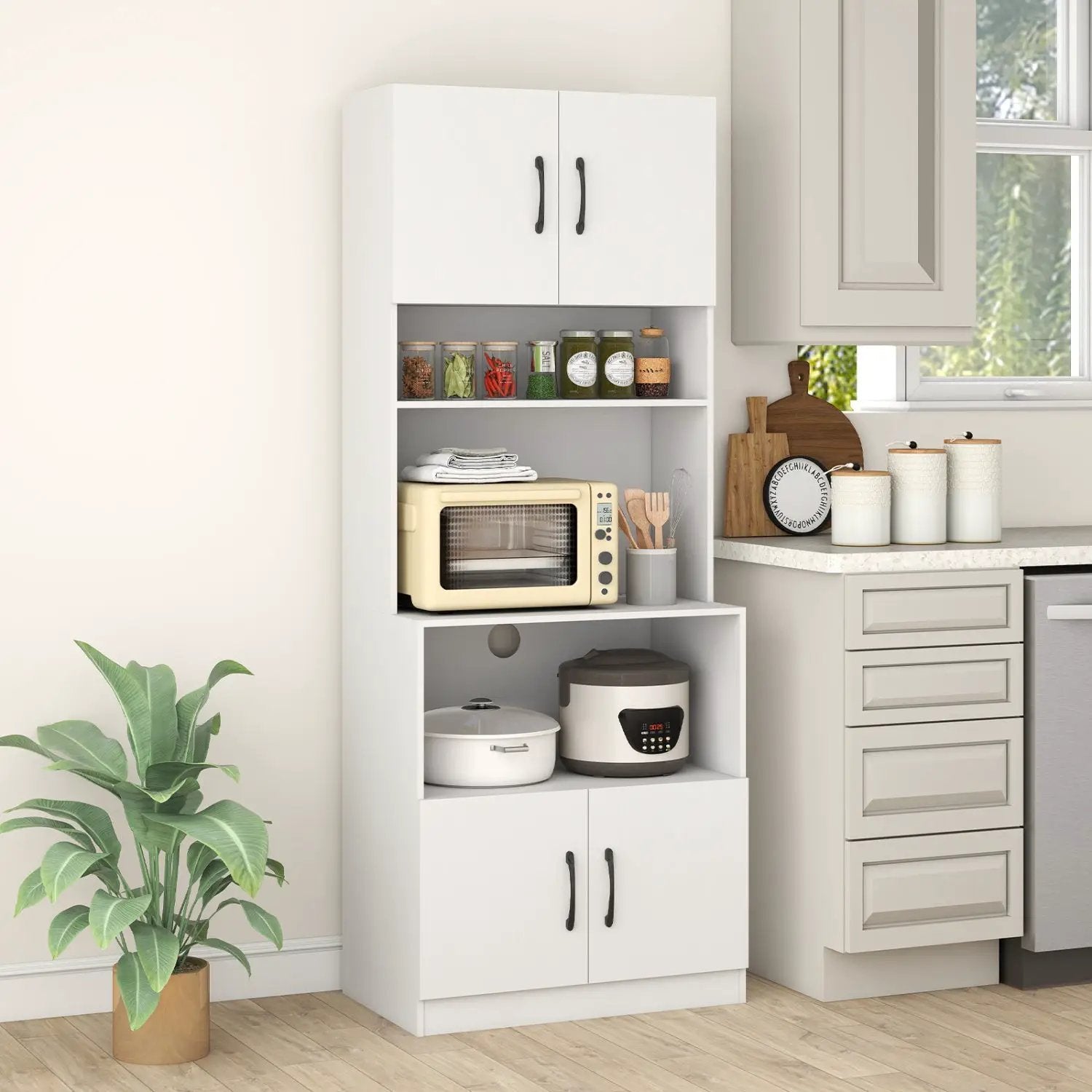 66 Inch Kitchen Pantry Cabinet with Charging Station and Adjustable Shelves for Dining Room by DirectDeals