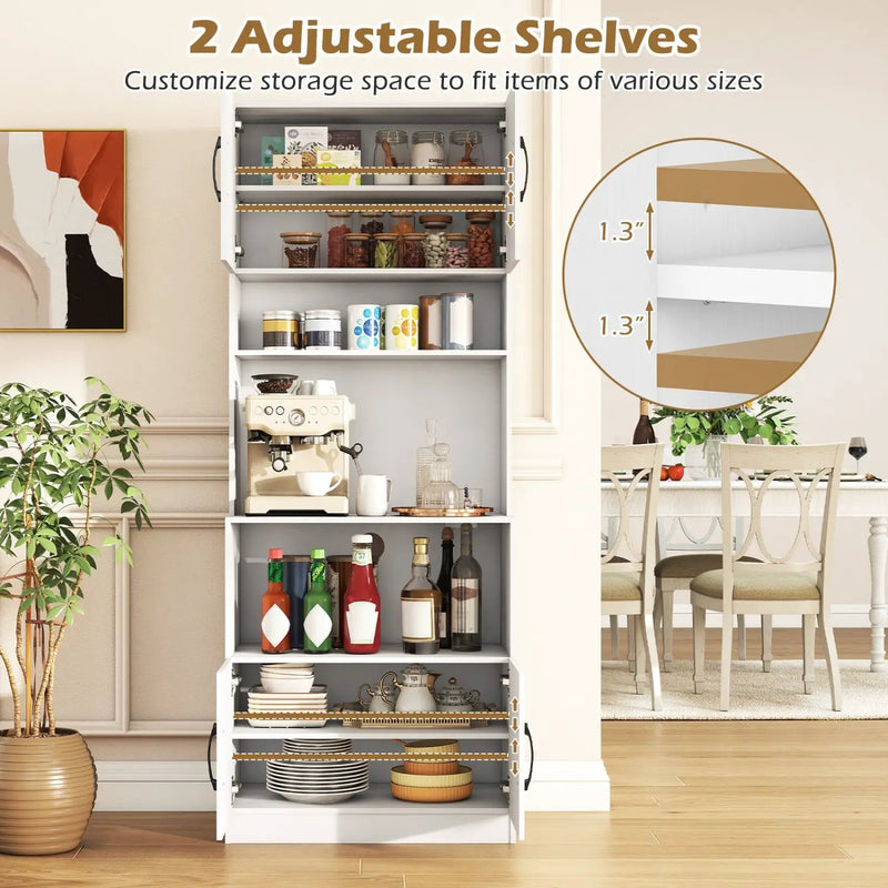 66 Inch Kitchen Pantry Cabinet with Charging Station and Adjustable Shelves for Dining Room by DirectDeals