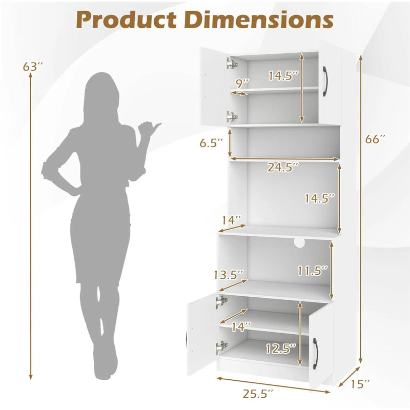 66 Inch Kitchen Pantry Cabinet with Charging Station and Adjustable Shelves for Dining Room by DirectDeals