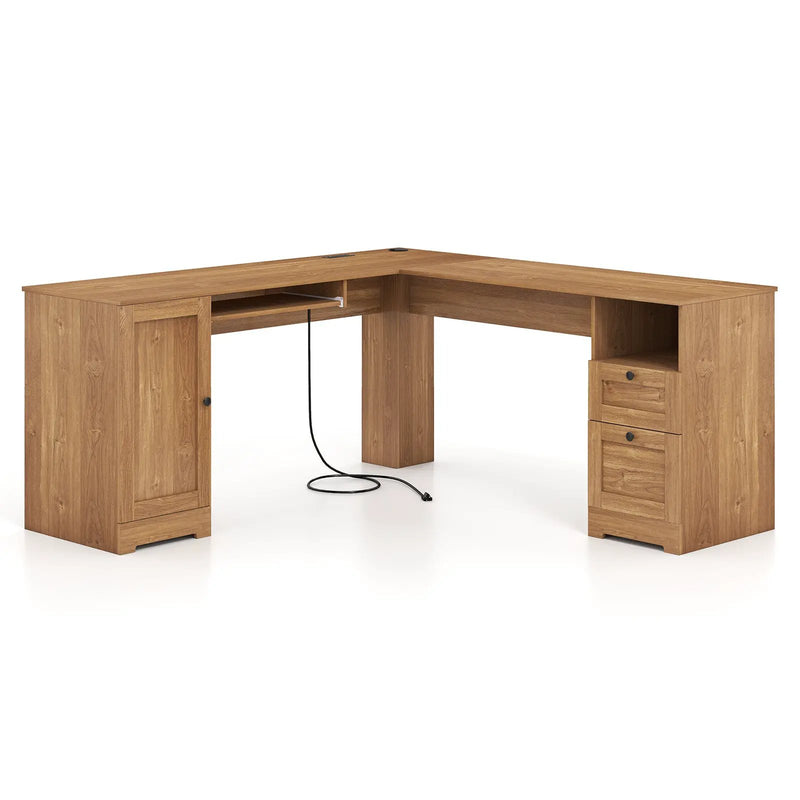 66 Inch L-Shaped Writing Study Workstation Computer Desk with Drawers by DirectDeals