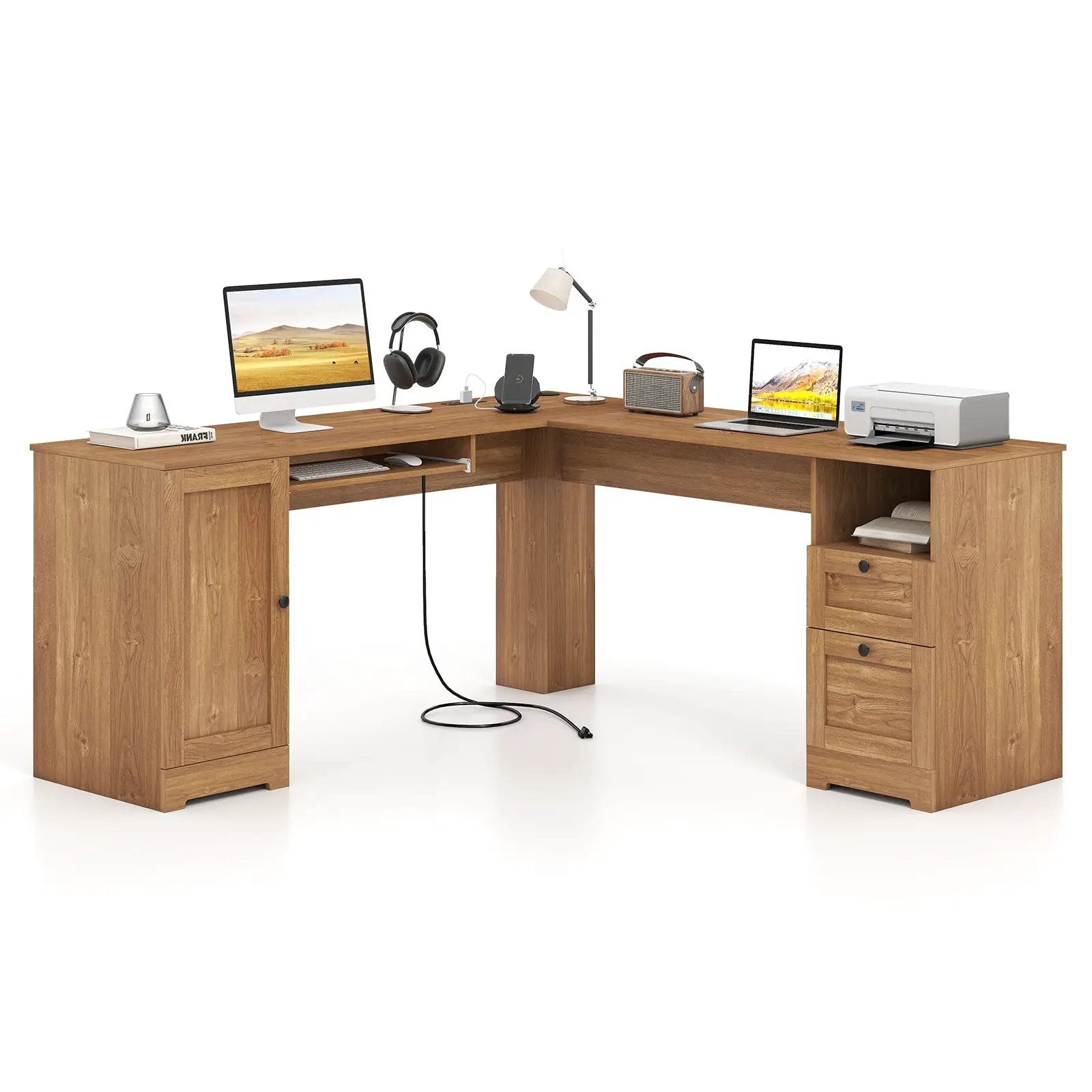 66 Inch L-Shaped Writing Study Workstation Computer Desk with Drawers by DirectDeals