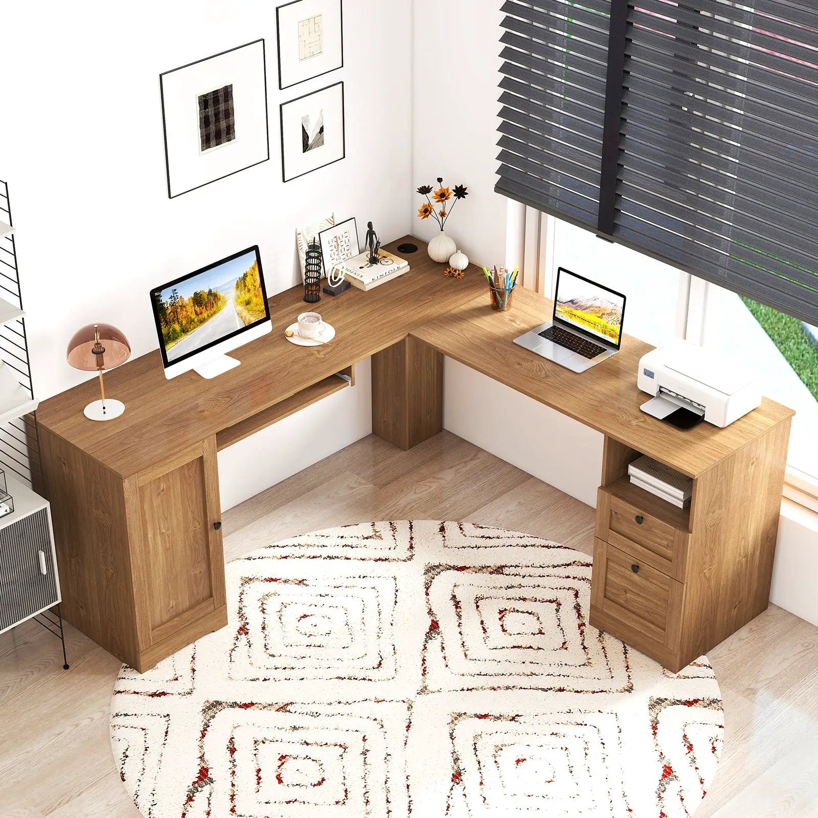 66 Inch L-Shaped Writing Study Workstation Computer Desk with Drawers by DirectDeals