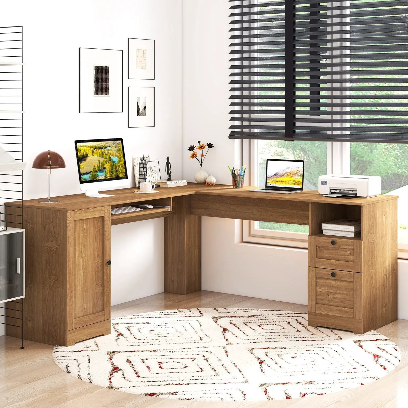 66 Inch L-Shaped Writing Study Workstation Computer Desk with Drawers by DirectDeals
