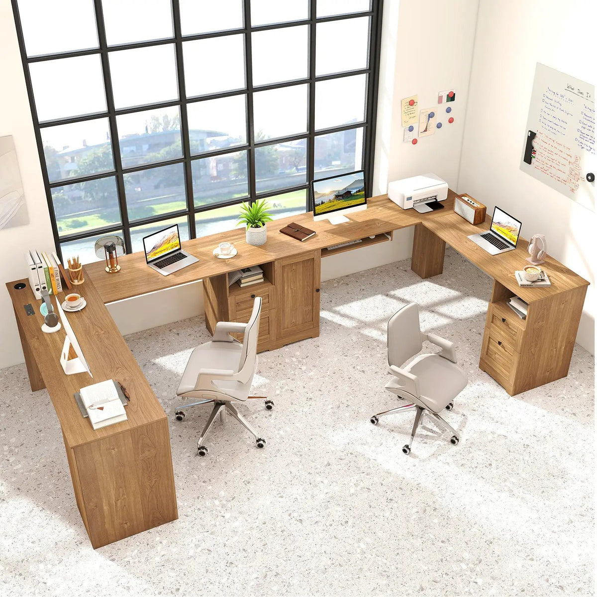 66 Inch L-Shaped Writing Study Workstation Computer Desk with Drawers by DirectDeals