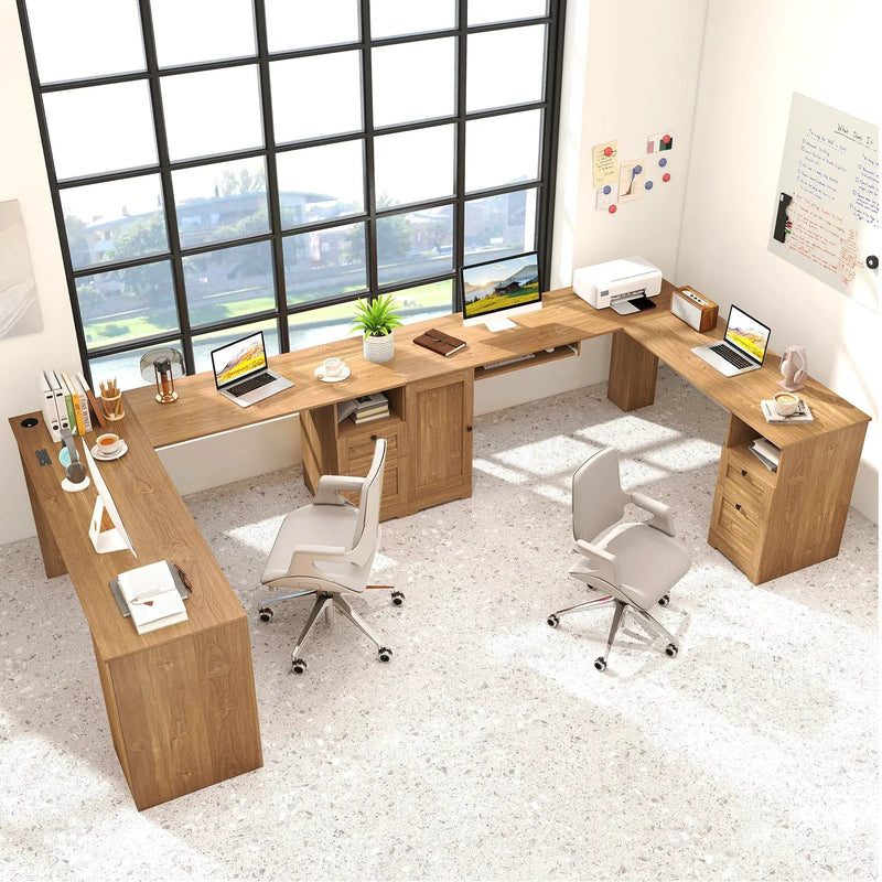 66 Inch L-Shaped Writing Study Workstation Computer Desk with Drawers by DirectDeals