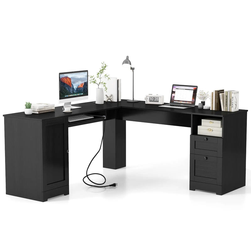 66 Inch L-Shaped Writing Study Workstation Computer Desk with Drawers by DirectDeals