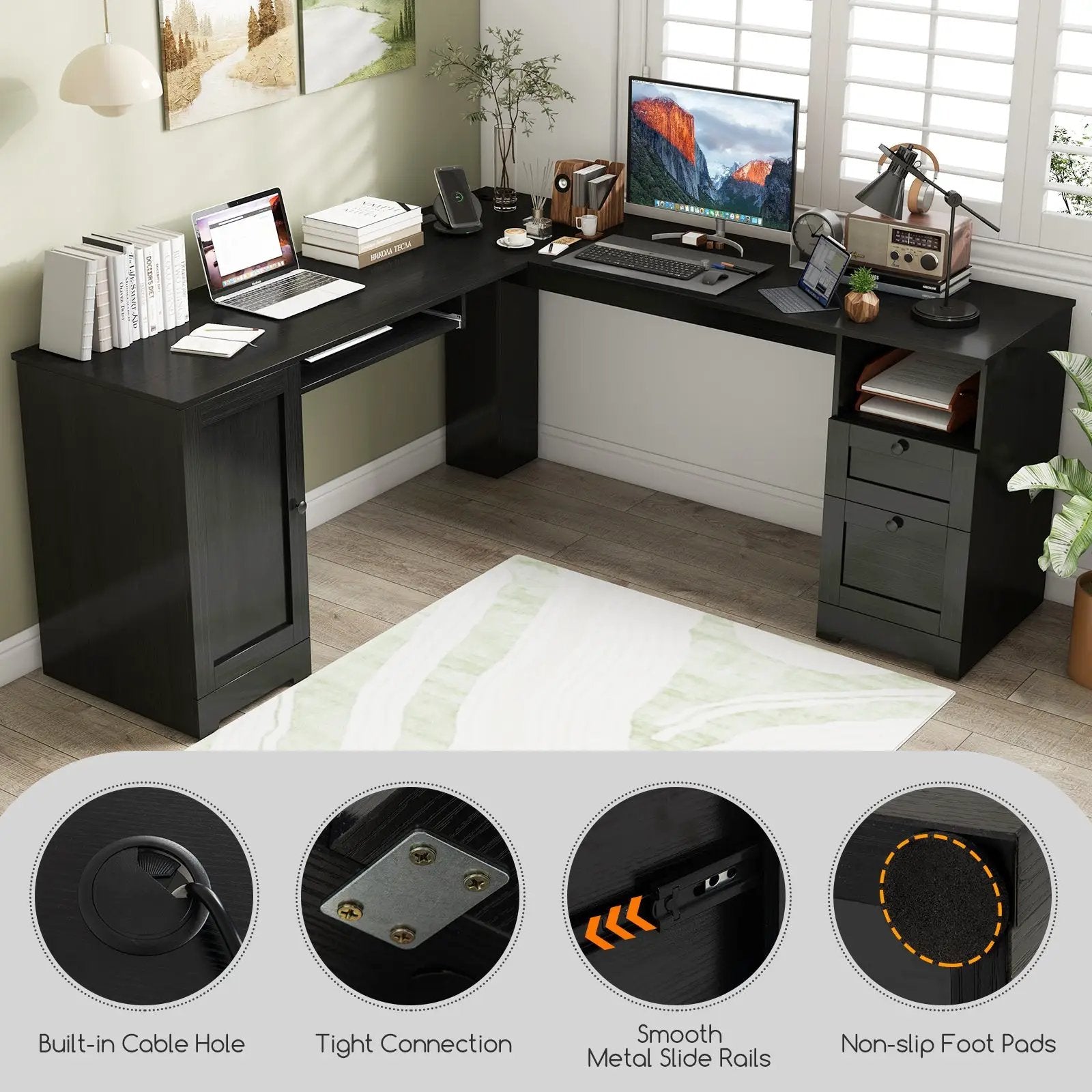 66 Inch L-Shaped Writing Study Workstation Computer Desk with Drawers by DirectDeals