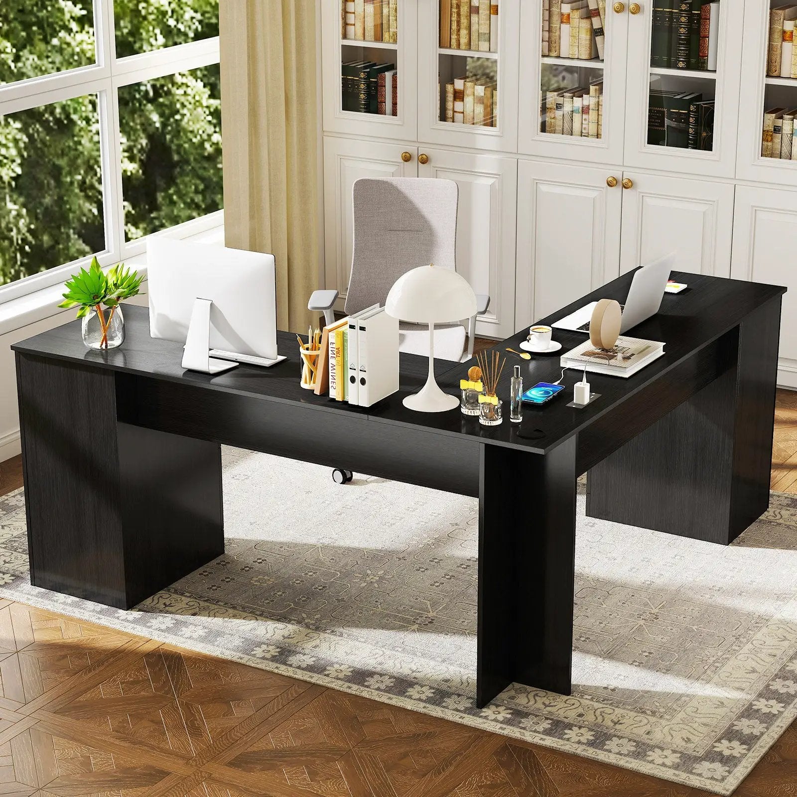 66 Inch L-Shaped Writing Study Workstation Computer Desk with Drawers by DirectDeals