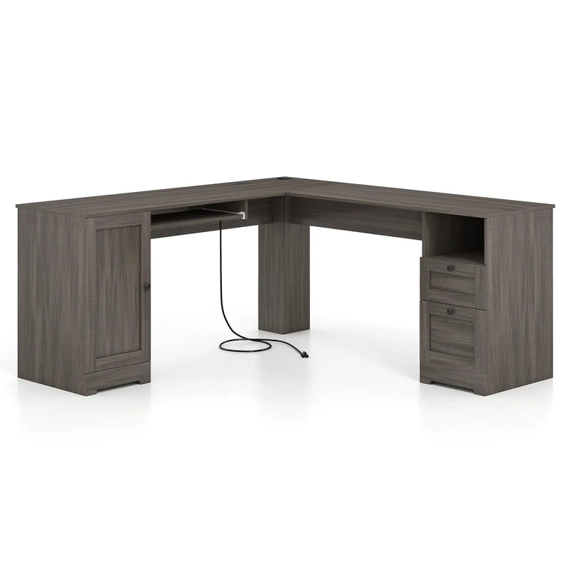 66 Inch L-Shaped Writing Study Workstation Computer Desk with Drawers by DirectDeals
