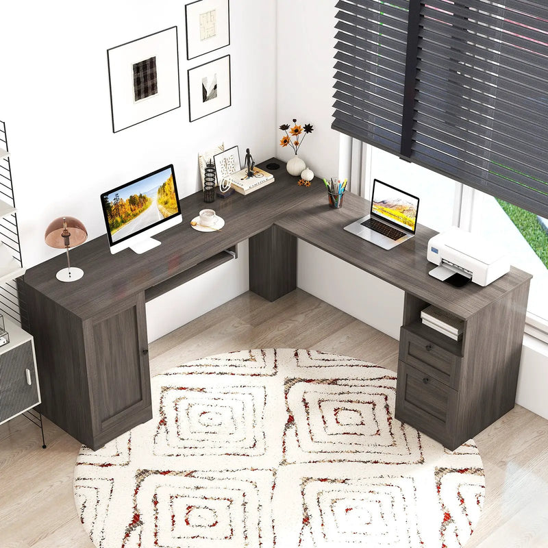 66 Inch L-Shaped Writing Study Workstation Computer Desk with Drawers by DirectDeals