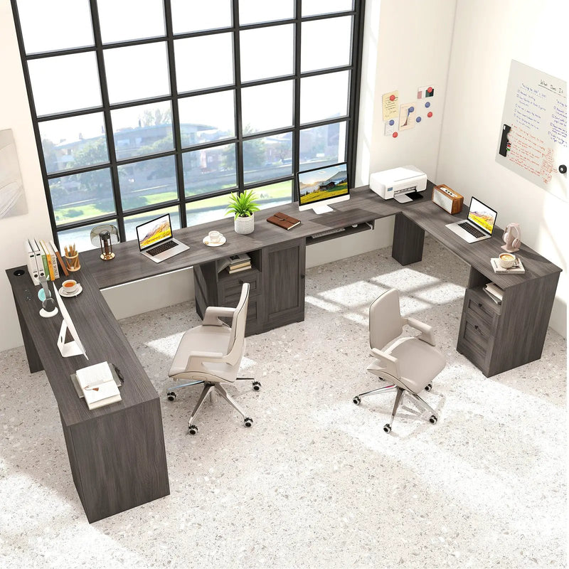 66 Inch L-Shaped Writing Study Workstation Computer Desk with Drawers by DirectDeals