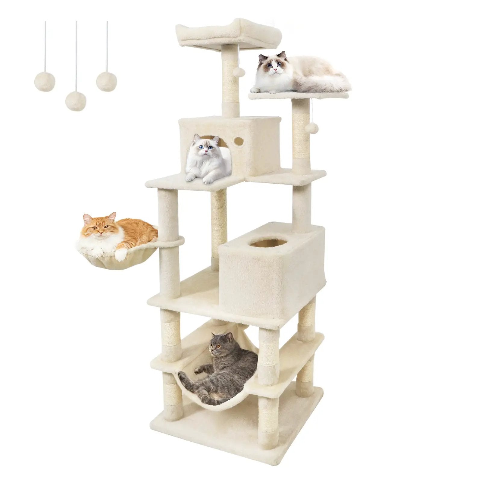 66 Inch Tall Cat Tree Multi-Level Cat Tower with 2 Condos Sisal Scratching Posts by DirectDeals