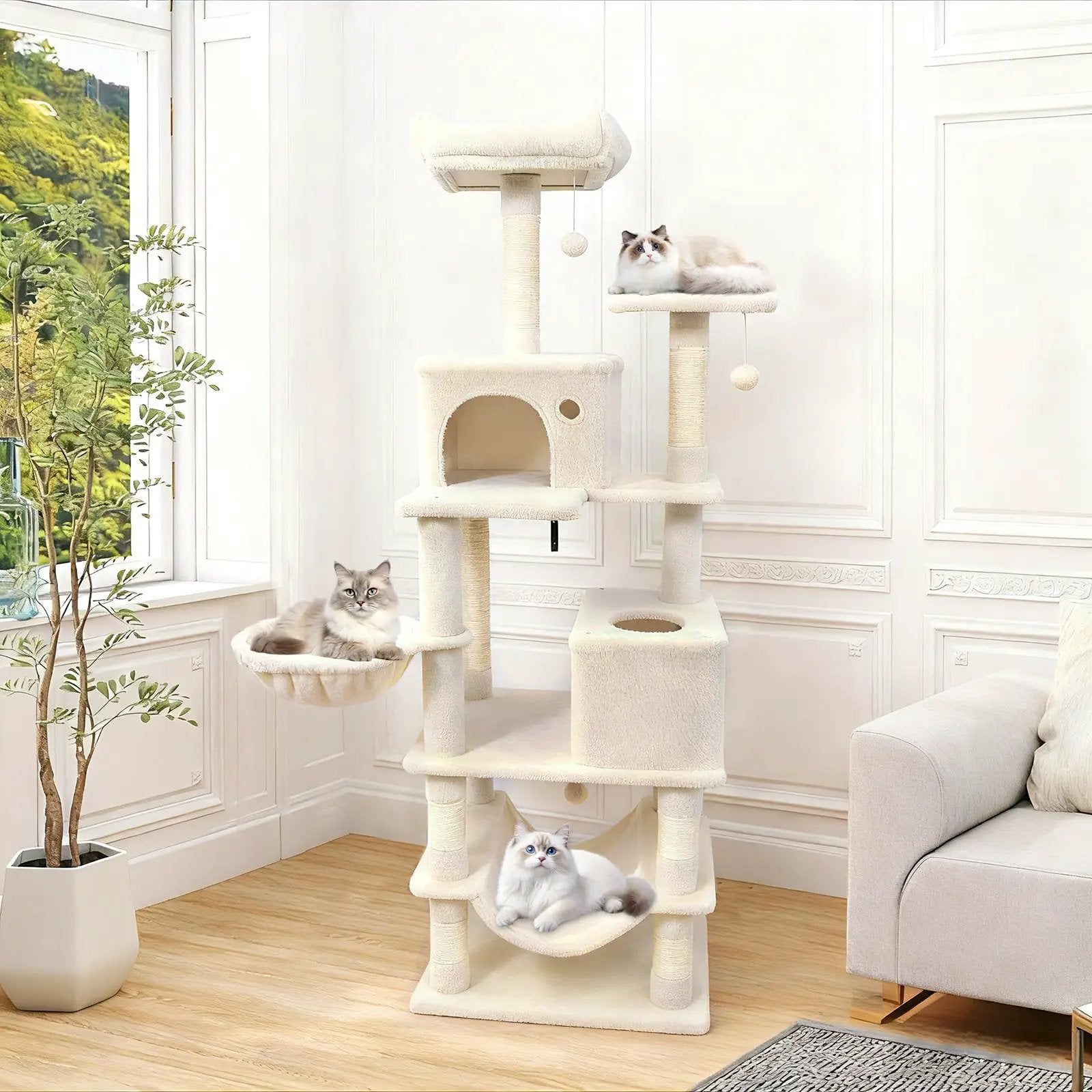 66 Inch Tall Cat Tree Multi-Level Cat Tower with 2 Condos Sisal Scratching Posts by DirectDeals