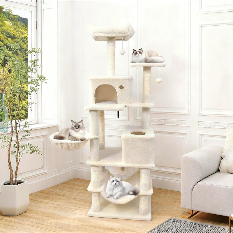 66 Inch Tall Cat Tree Multi-Level Cat Tower with 2 Condos Sisal Scratching Posts by DirectDeals