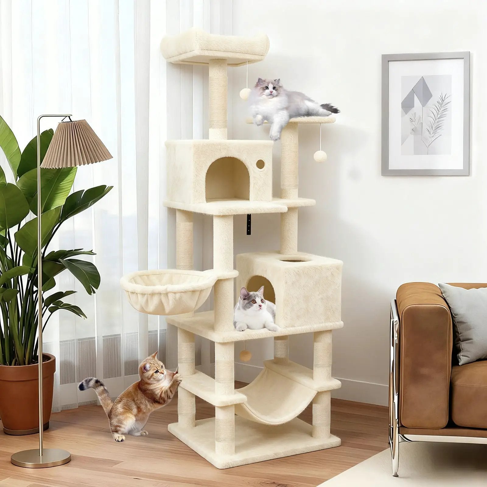 66 Inch Tall Cat Tree Multi-Level Cat Tower with 2 Condos Sisal Scratching Posts by DirectDeals